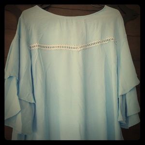 Baby Blue BOHO Ruffle Sleeve blouse